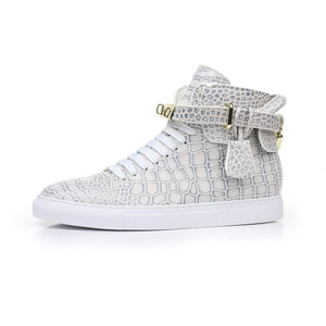 LuxeCroco Embossed High Top Designer Flat Sneakers