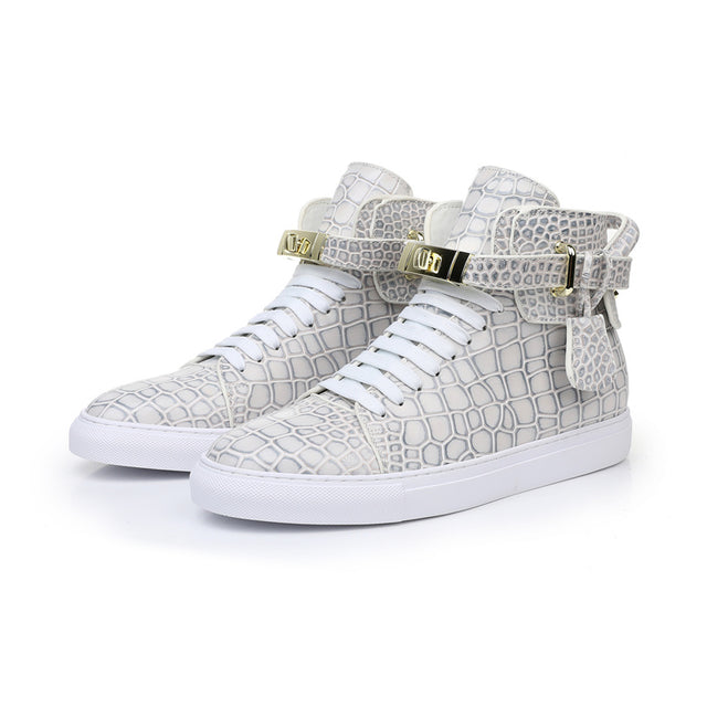 LuxeCroco Embossed High Top Designer Flat Sneakers