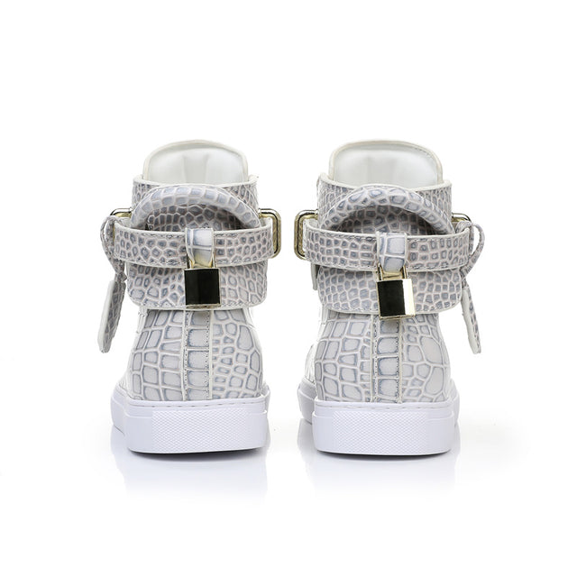 LuxeCroco Embossed High Top Designer Flat Sneakers