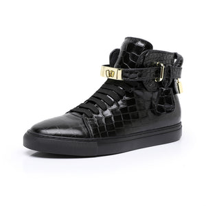 LuxeCroco Embossed High Top Designer Flat Sneakers