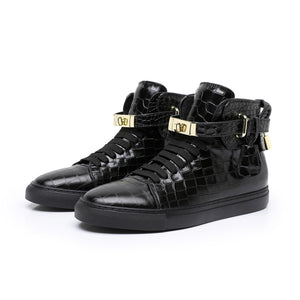 LuxeCroco Embossed High Top Designer Flat Sneakers