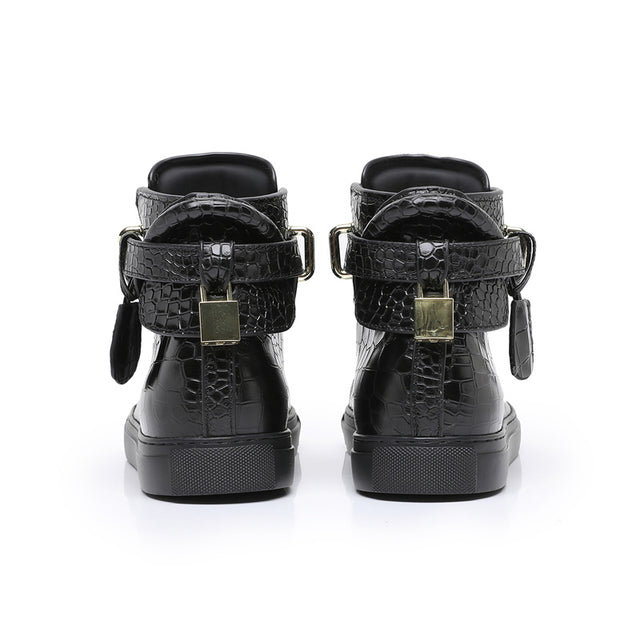 LuxeCroco Embossed High Top Designer Flat Sneakers