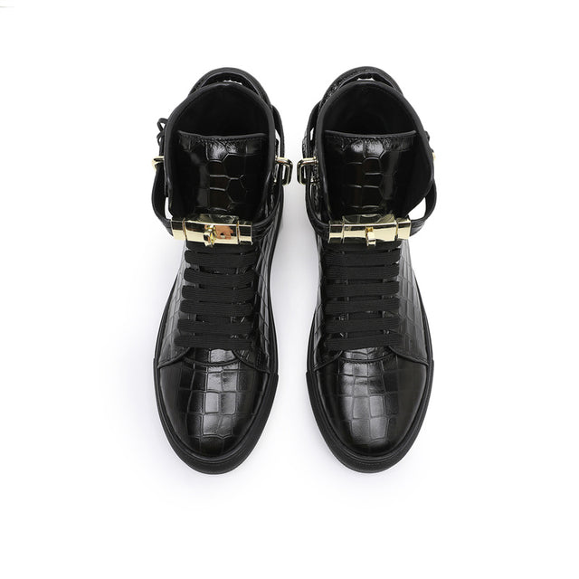 LuxeCroco Embossed High Top Designer Flat Sneakers