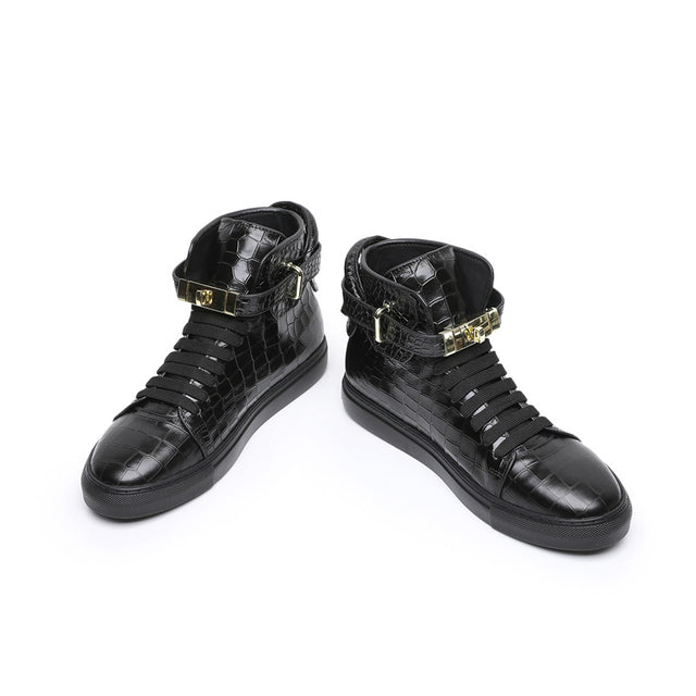 LuxeCroco Embossed High Top Designer Flat Sneakers