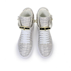 LuxeCroco Embossed High Top Designer Flat Sneakers