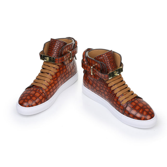 LuxeCroco Embossed High Top Designer Flat Sneakers