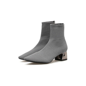 Plushexo High Square Heels Pointed Toe Sock Boots - FINAL SALE