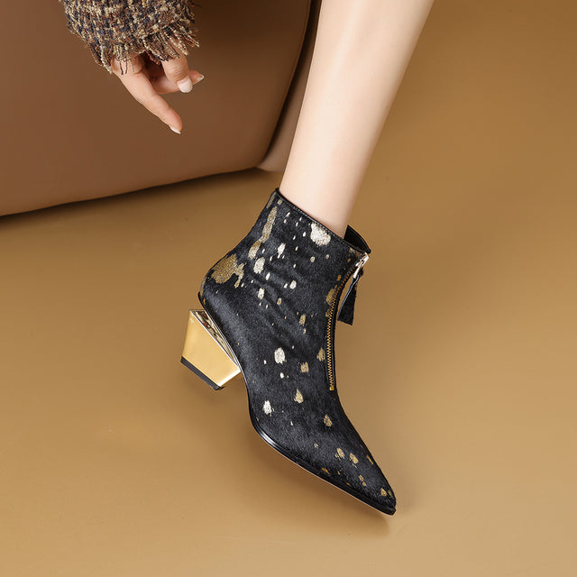 Chic Cow Leather Pointed High-Heel Boots