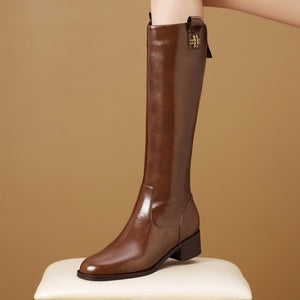 LeatherLux Chic Round Toe Winter Boots