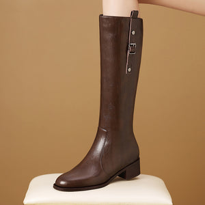 LeatherLux Chic Round Toe Winter Boots