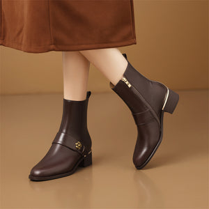 LeatherLux Chic Round Toe Winter Boots