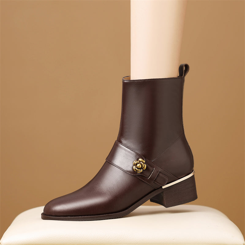 LeatherLux Chic Round Toe Winter Boots