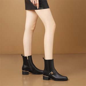 LeatherLux Chic Round Toe Winter Boots