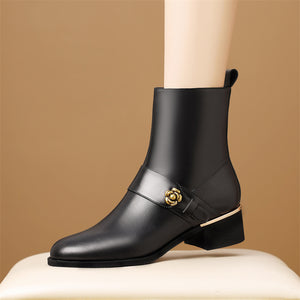 LeatherLux Chic Round Toe Winter Boots