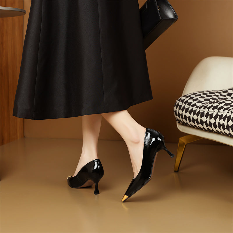 CrocoGlam Square Toe Slip-On Metal Heel Pumps