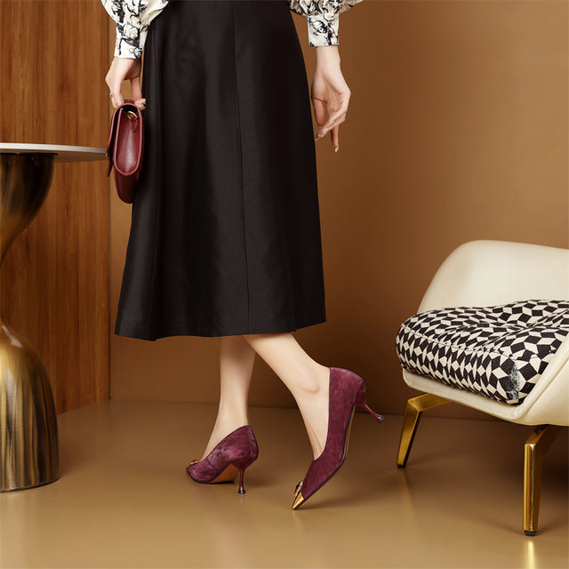 Viprano Glam Square Toe Metal Heel Pumps