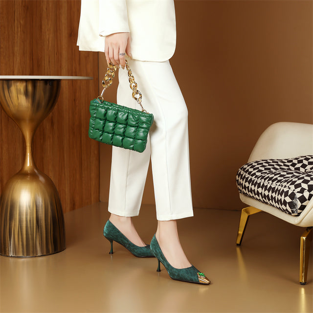 Viprano Glam Square Toe Metal Heel Pumps