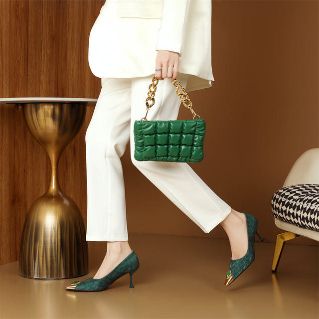Viprano Glam Square Toe Metal Heel Pumps