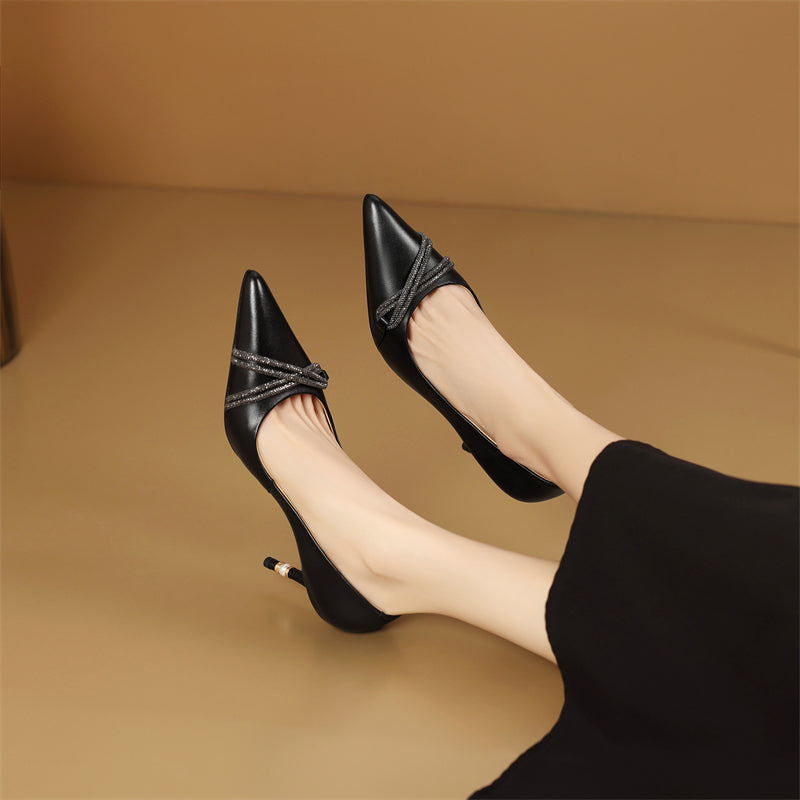 AlliChic Exotic Leather Pointed Toe High Heels