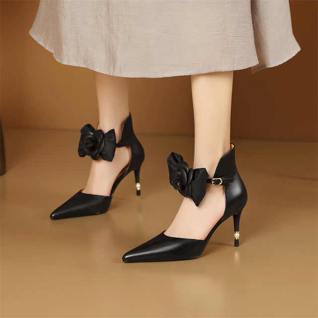 Serpatura Chic Cow Leather Flower Slingbacks