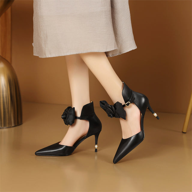 Serpatura Chic Cow Leather Flower Slingbacks