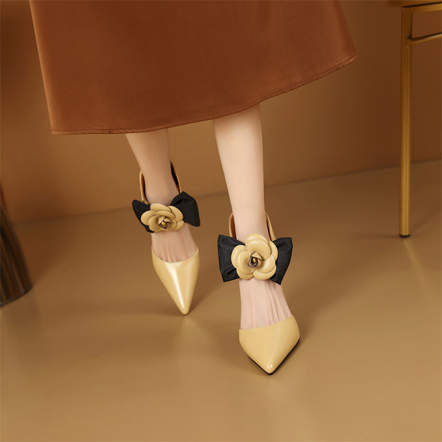 Serpatura Chic Cow Leather Flower Slingbacks