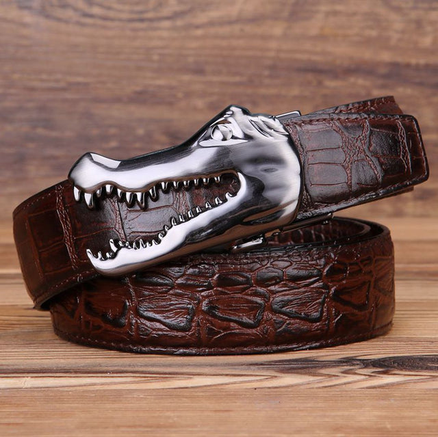 CrocLuxe Copper Buckle Gator Skin Luxury Belt