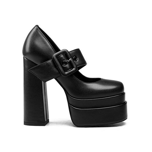 Chic Mary Janes Round Toe Buckle Platform Pumps