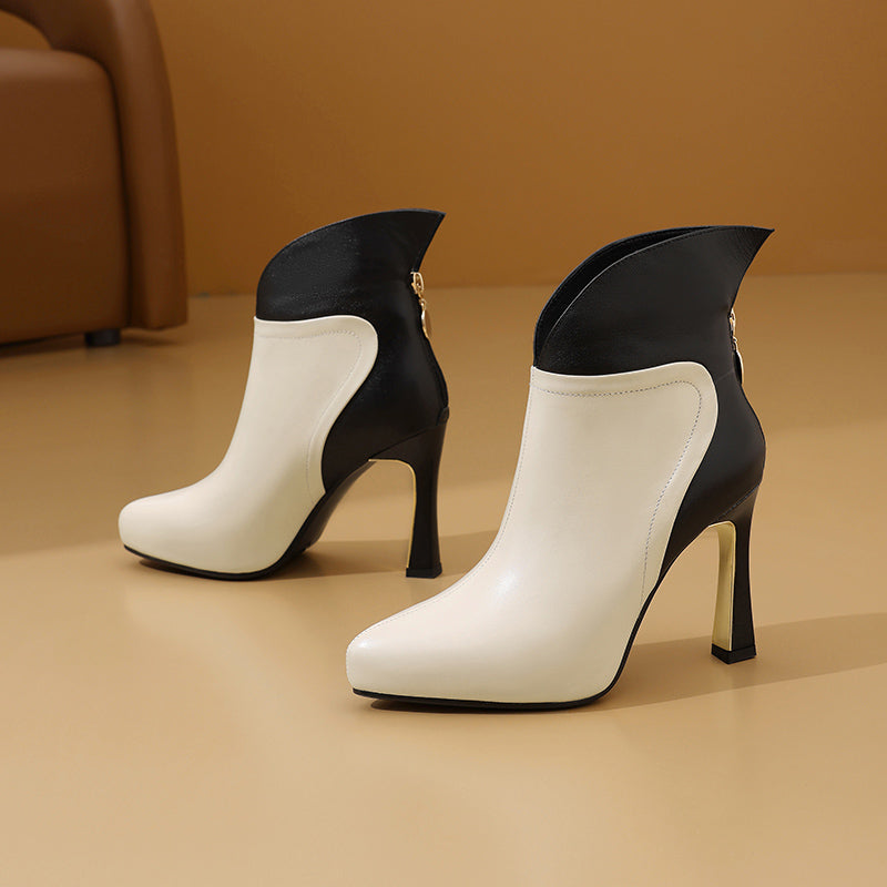 AlliChic Pointed Toe Platform Heel Ankle Boots