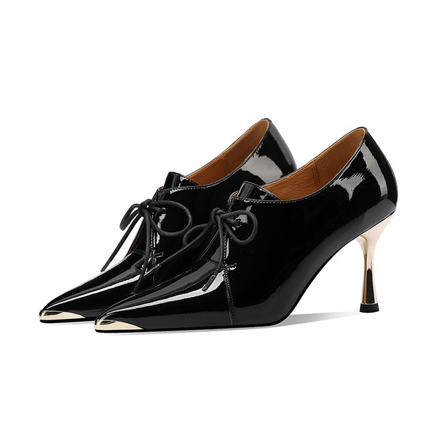 Chic Leather Pointed Toe Slip-on Pumps