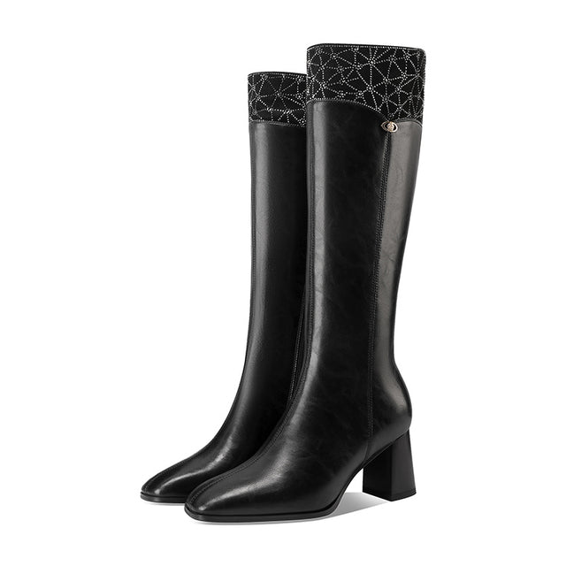 LeatherLux Chic Square Toe Winter Boots