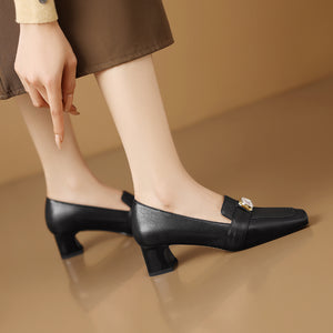 Chic LeatherLux Square Toe Low-med Heels