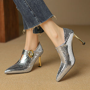 Chic Leather Pointed Toe Slip-on Pumps