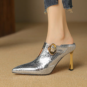 Chic Leather Pointed Toe Slip-on Pumps