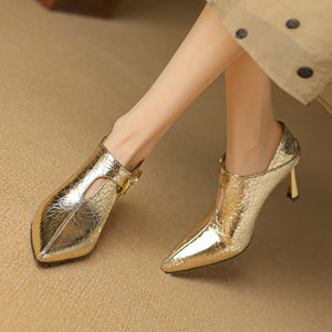 Chic Leather Pointed Toe Slip-on Pumps