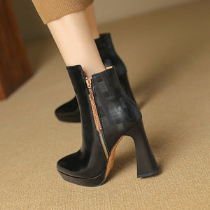 AlliChic Pointed Toe Heel Ankle Boots