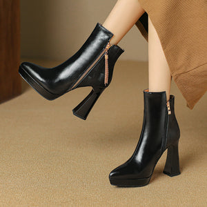 AlliChic Pointed Toe Heel Ankle Boots