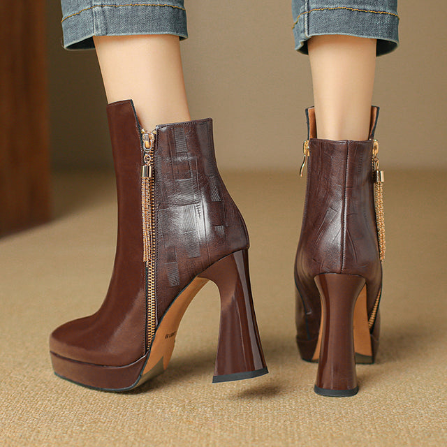 AlliChic Pointed Toe Heel Ankle Boots