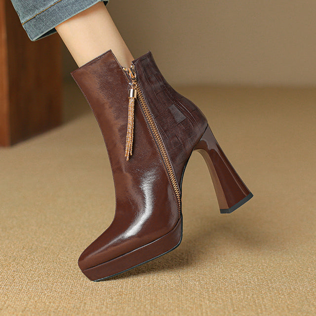 AlliChic Pointed Toe Heel Ankle Boots