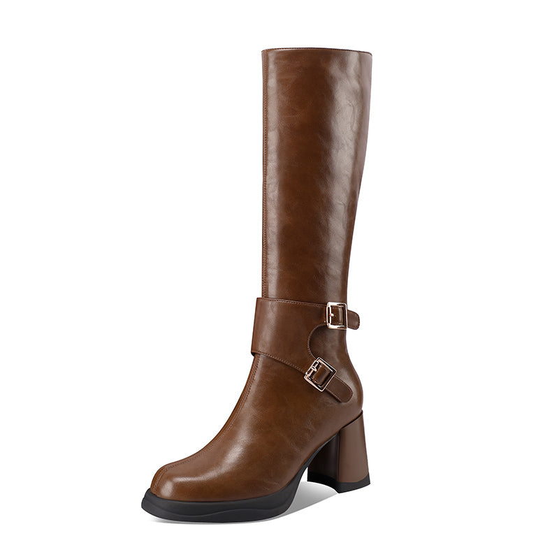 LeatherLux Chic Square Toe Winter Boots