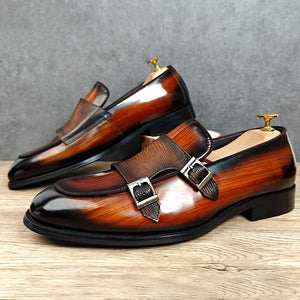 Luxleather  Buckle Texture Dress Shoes