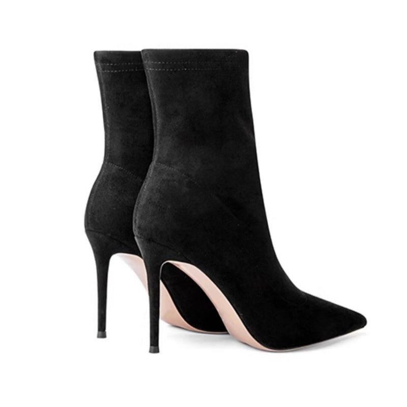 Luxury Flock Thin Heel Ankle Boots