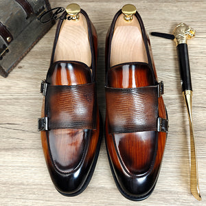 Luxleather  Buckle Texture Dress Shoes