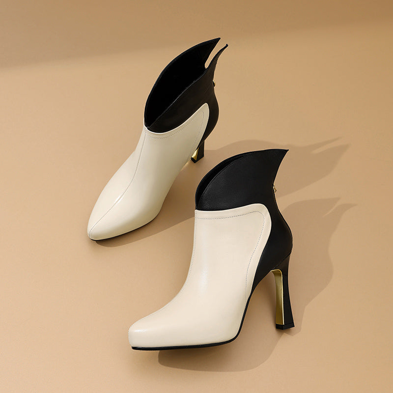 AlliChic Pointed Toe Platform Heel Ankle Boots