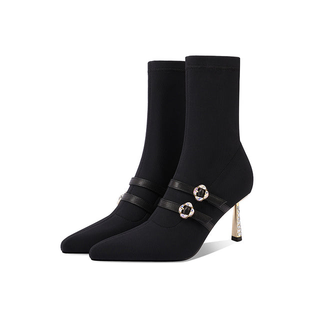 Chic Suede Pointed Toe Zip High Heel Boots