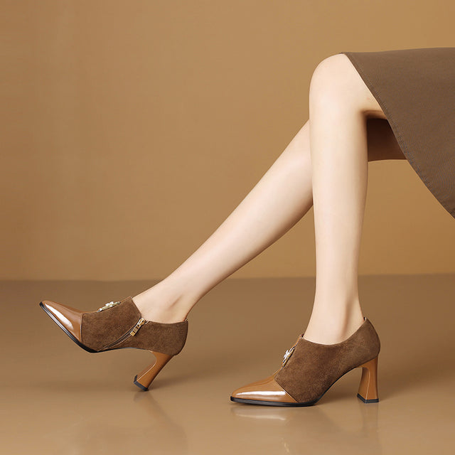 Chic LeatherLux Pointed Toe Thick Heels