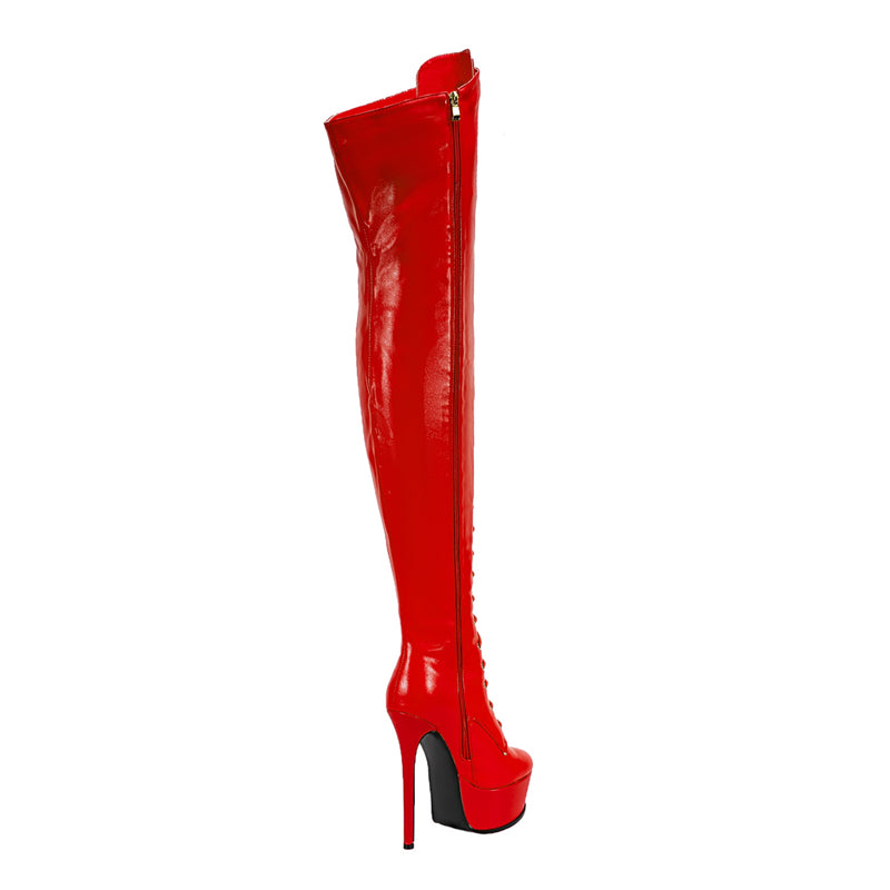 LuxeExo Pointed Toe High Heel Platform Long Boots