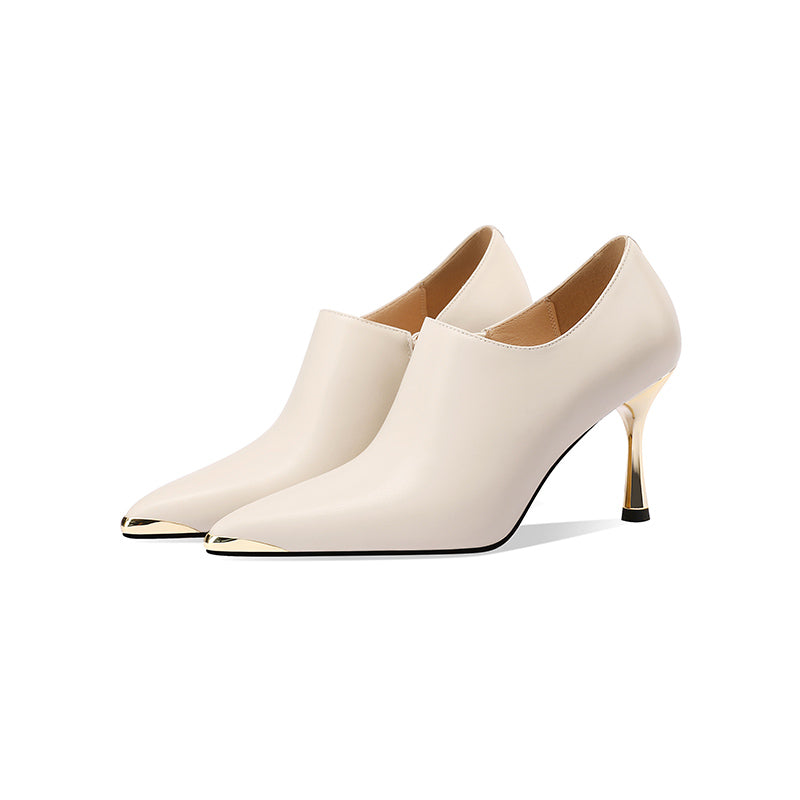 Chic Leather Pointed Toe Slip-on Pumps