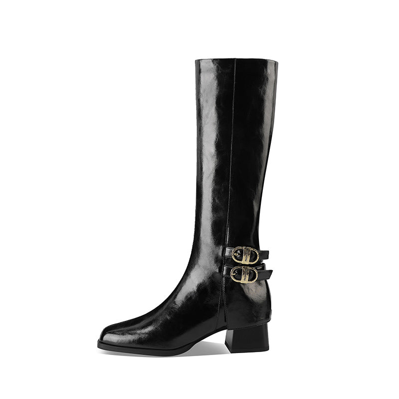 LeatherLux Chic Square Toe Winter Boots