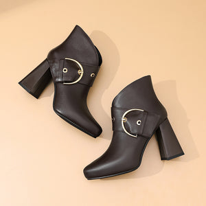 Autumn Elegance Thick Heels Ankle Boots